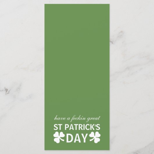 Shamrock en bier Ierse St Patrick's Day Menu (Achterkant)