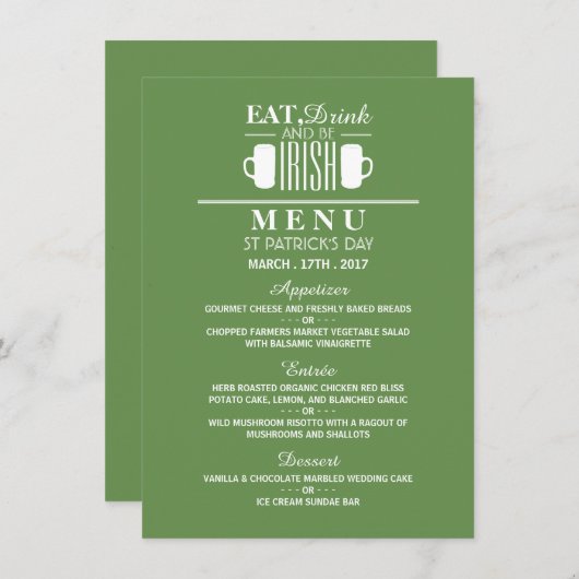 Shamrock en bier Ierse St Patrick's Day Menu Kaart (Voorkant / Achterkant)