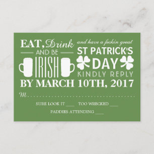 Shamrock en bier Ierse St Patrick's Day RSVP Kaartje