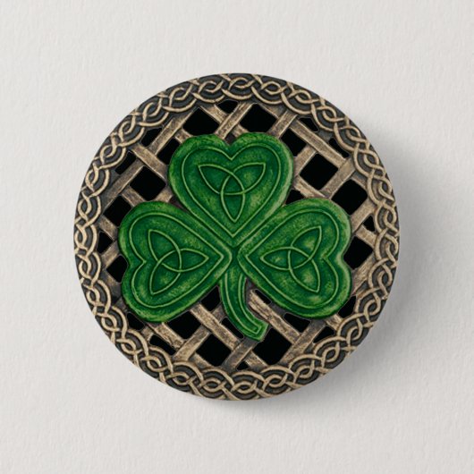 Shamrock en Keltische knopen Button zwart (Voorkant)