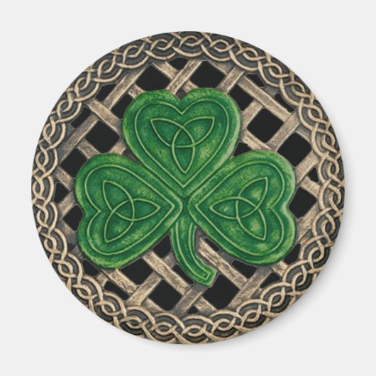 Shamrock en Keltische knopen magneet zwart (Voorkant)
