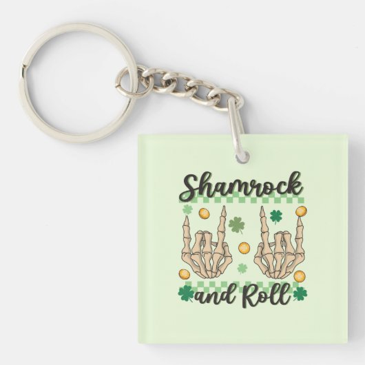 Shamrock en Roll Hand Skeleton Sleutelhanger (Voorkant)