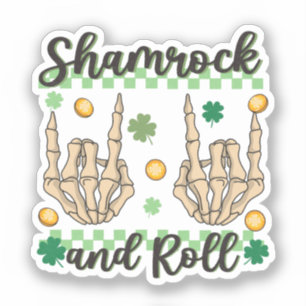 Shamrock en Roll Hand Skeleton Sticker