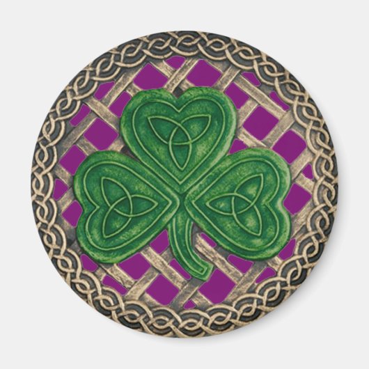 Shamrock Et Noeuds Celtiques Aimant Violet (Devant)