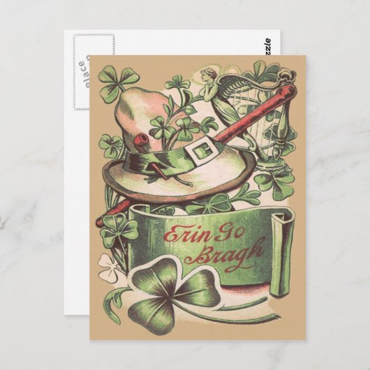 Shamrock gesp Petten pijp Shillelagh Briefkaart (Voorkant / Achterkant)