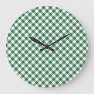 Shamrock Green en White Check Gingham Wandklok Grote Klok