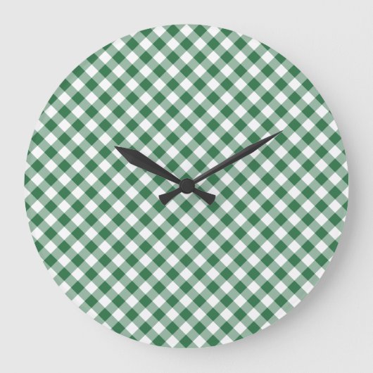 Shamrock Green en White Check Gingham Wandklok Grote Klok (Voorkant)