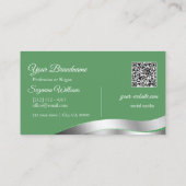 Shamrock Green Wavy Silver Decor Initialen QR Code Visitekaartje (Achterkant)