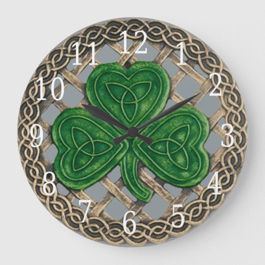 Shamrock gris et horloge ronde de noeuds de Celtic (Recto)