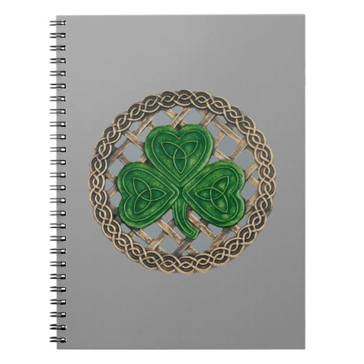 Shamrock gris sur noeuds celtiques Carnet spiral (Devant)