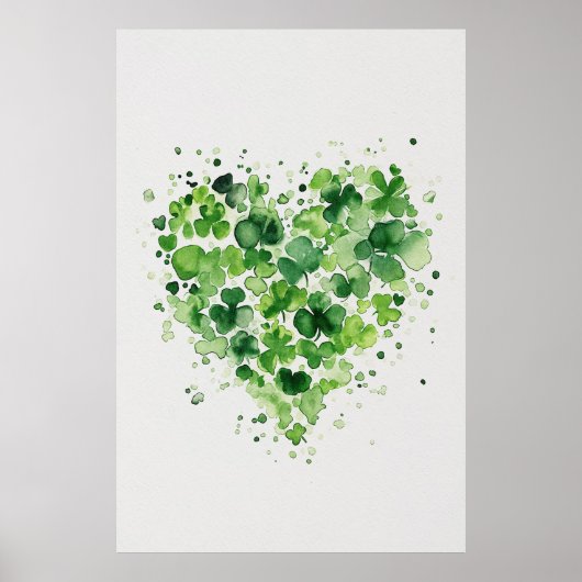 Shamrock hart Waterverf schilderij Poster (Voorkant)