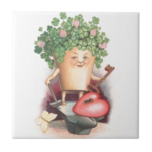  Shamrock Heart en Key St Patrick's Day Tegeltje (Voorkant)