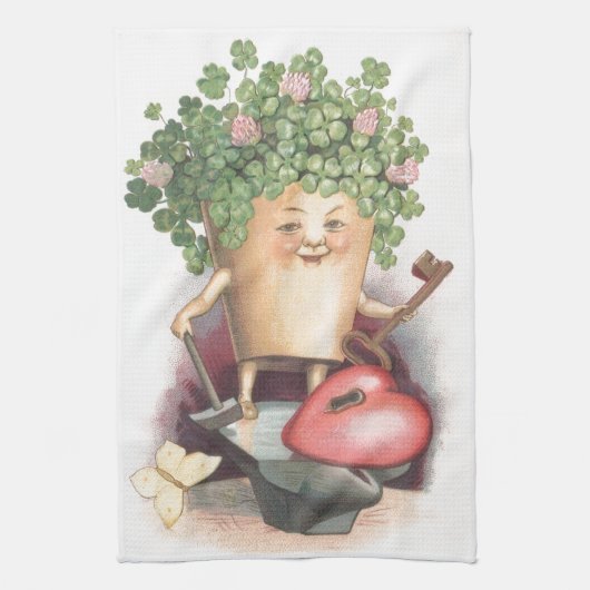 Shamrock Heart en Key St Patrick's Day Theedoek (Verticaal)