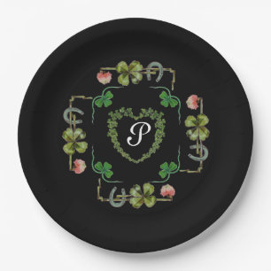 SHAMROCK HEART, FLOWERS, GROENE MONOGRAM Black Papieren Bordje