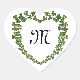 SHAMROCK HEART MONOGRAM St Patrick's Day White Hart Sticker
