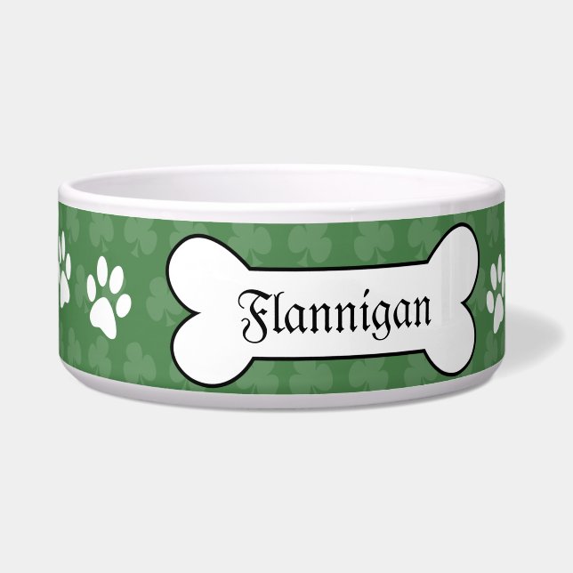Shamrock Irish Clover Gepersonaliseerd Pet Dog Foo Voerbakje (Voorkant)