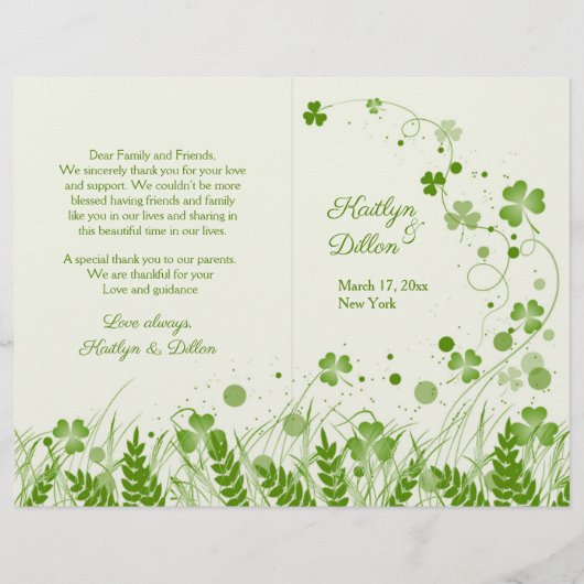 Shamrock irlandais dans un programme de mariage pr (Devant)