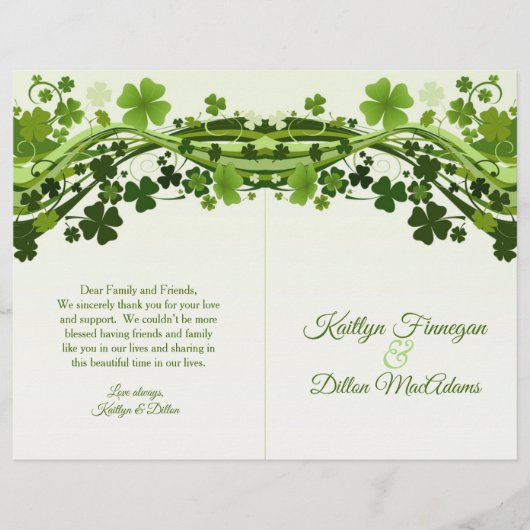 shamrock irlandais, tournois programme de mariage (Devant)