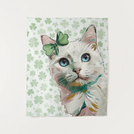 Shamrock kat met blauwe ogen wandkleed