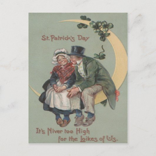 Shamrock-koppel op Moon St Patrick's Day Briefkaart (Voorkant)