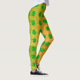 Shamrock Leaves reen Glitter St Patricks Day Ombre Leggings