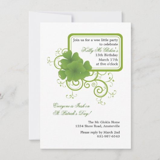 Shamrock Lijst Invitation Kaart (Voorkant)