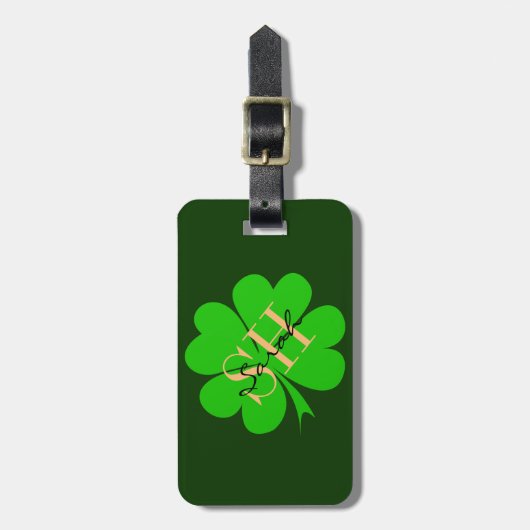 Shamrock & Lucky Clover leaf monogrammed/Irish Bagagelabel (Voorkant verticaal)
