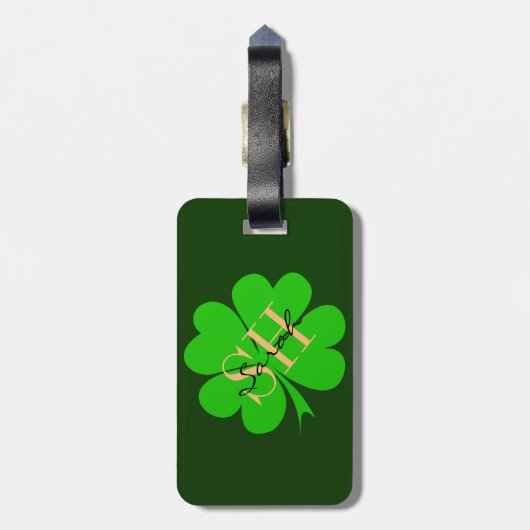 Shamrock & Lucky Clover leaf monogrammed/Irish Bagagelabel (Achterkant verticaal)