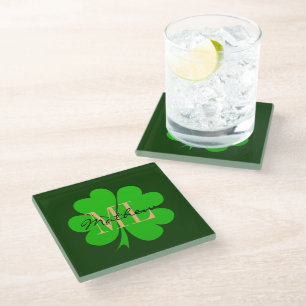 Shamrock & Lucky Clover leaf monogrammed/Irish G Glazen Onderzetter