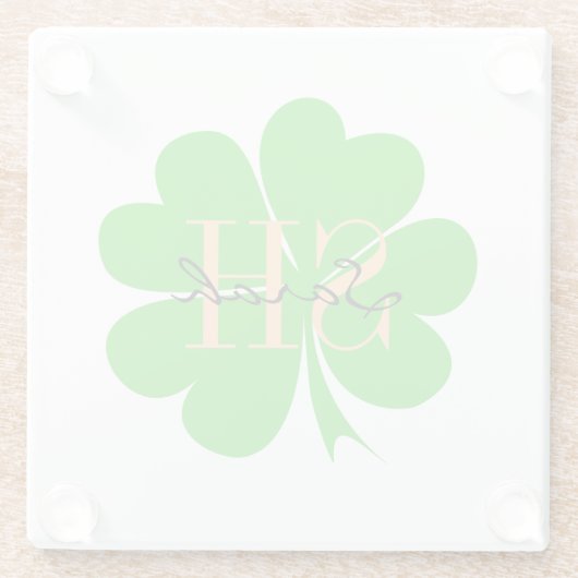 Shamrock & Lucky Clover leaf monogrammed/Irish Glazen Onderzetter (Achterkant)
