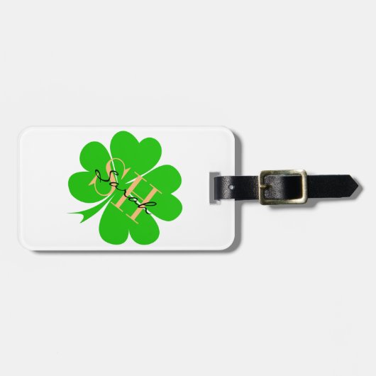 Shamrock & Lucky Clover leaf monogrammed/Irish L Bagagelabel (Voorkant horizontaal)