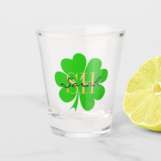 Shamrock & Lucky Clover leaf monogrammed/Irish Shot Glas (Voorkant)
