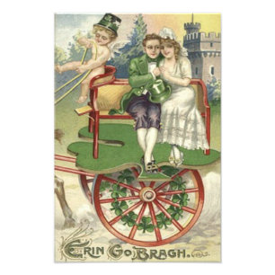 Shamrock Married Couple Horse Carriage Cherub Foto Afdruk