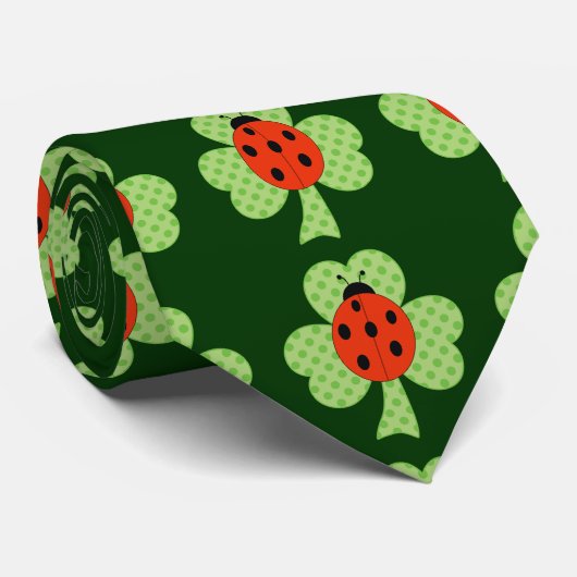 Shamrock met Polka-punten en Ladybug-patroon Stropdas (Opgerold)