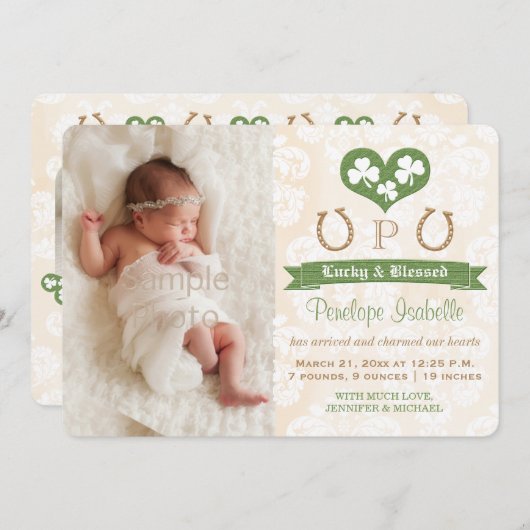 Shamrock Monogram et Faire-part de naissance Horse (Devant / Derrière)