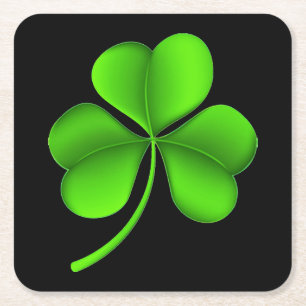 Shamrock on Black coastercn Vierkante Kartonnen Onderzetter