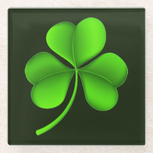 Shamrock op donkergroene kust glazen onderzetter