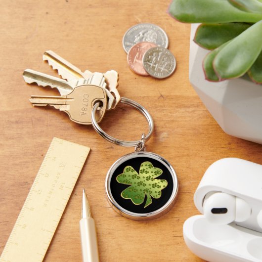 Shamrock Pattern Gold Border Sleutelhanger (Bureau)