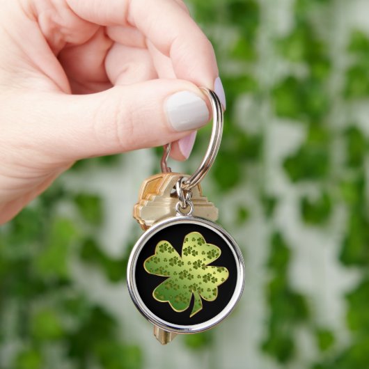 Shamrock Pattern Gold Border Sleutelhanger (Hand)