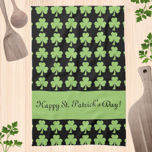 Shamrock Polka dot St Patrick Day Jouw tekst zwart Theedoek