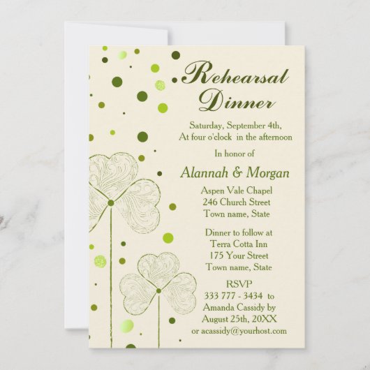 Shamrock Polka Dots Huwelijksrepetitie Diner Kaart (Voorkant)
