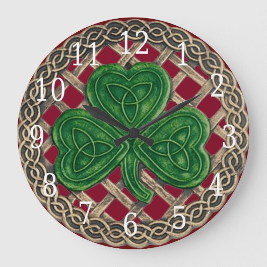 Shamrock Rouge Et Noeuds Celtiques Horloge Ronde (Recto)