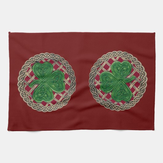 Shamrock Rouge Sur Coutons Celtiques Serviette De  (Horizontal)