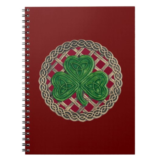 Shamrock rouge sur noeuds celtiques Carnet spiral (Devant)
