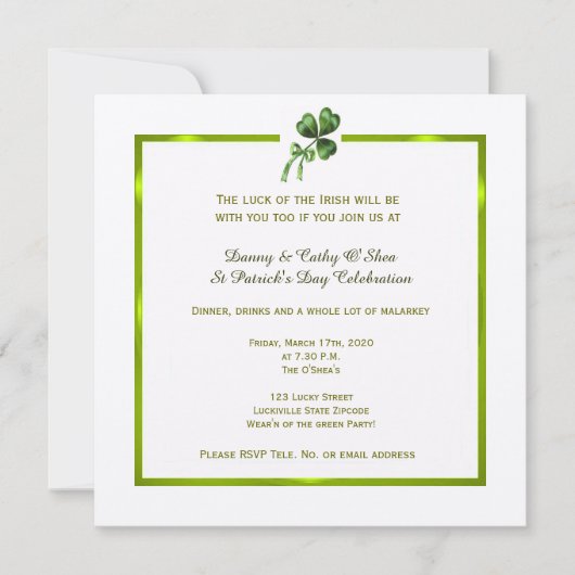 Shamrock St. Patrick's Day Invitation Kaart (Voorkant)