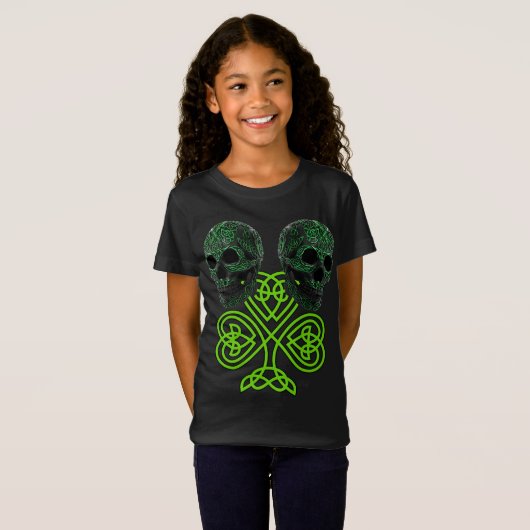 Shamrock St Patricks Day Irish Celtic Knot Skulls T-shirt (Voorkant volledig)