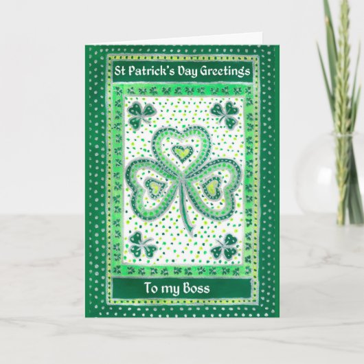 Shamrock St Patrick's Day Kaart voor een baas (Voorkant)