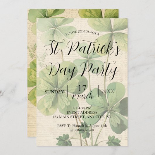 Shamrock St Patrick's Day Party Invitation (Devant / Derrière)