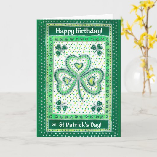 Shamrock St Patrick's Day Verjaardag Kaart (Gele Bloem)