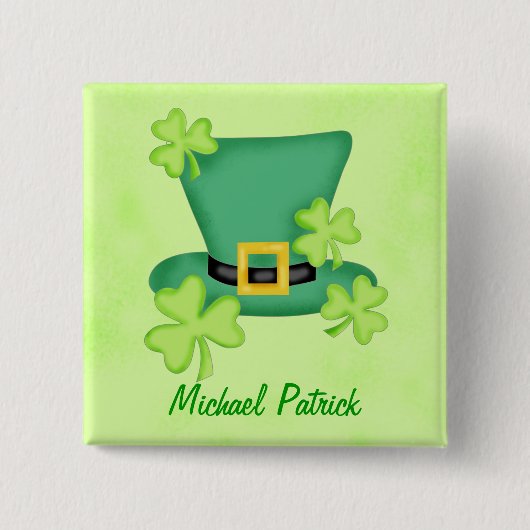 Shamrock Top Chapeau St. Patrick's Nom Badge Pin (Devant)